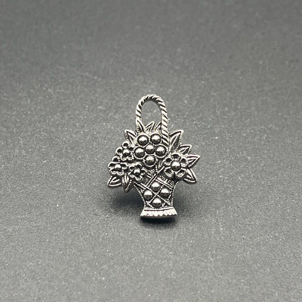 Avon Flower Bouquet Basket Florals Silver Tone Lapel Hat Pin